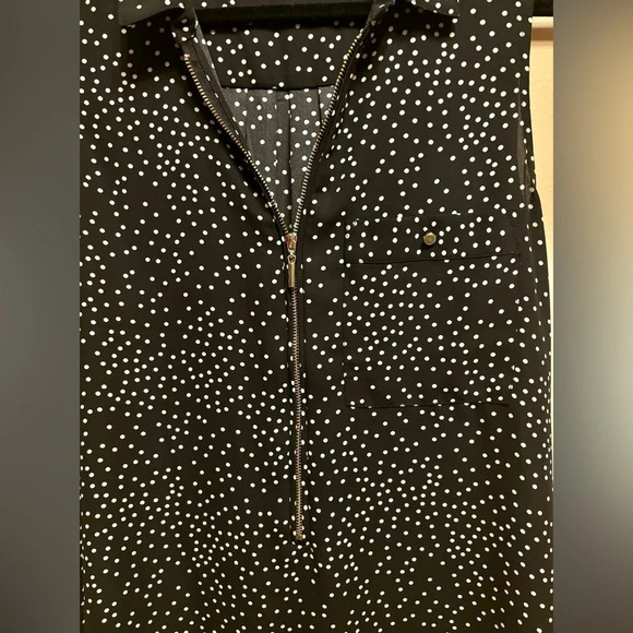 2/$15 - Dynamite Black & White Polka Dot Sleeveless Blouse – Zip Front - Picture 5 of 8